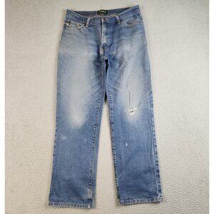 Mens Size 34x32 Blue Relaxed Fit Straight Leg Naturally Faded Outdoor Life Jeans